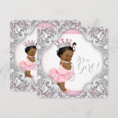 Invitation Baby shower ethnique Tutu rose et gris (Devant / Derrière)