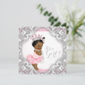 Invitation Baby shower ethnique Tutu rose et gris (Debout devant)