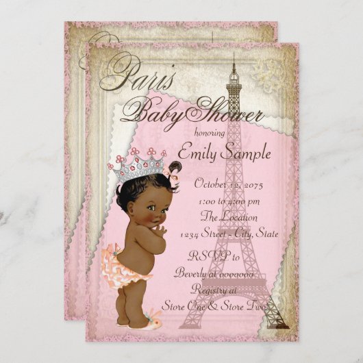 Invitation Baby shower Ethnique Vintage Paris (Devant / Derrière)