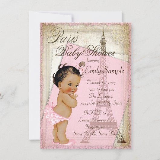 Invitation Baby shower Ethnique Vintage Paris (Devant)