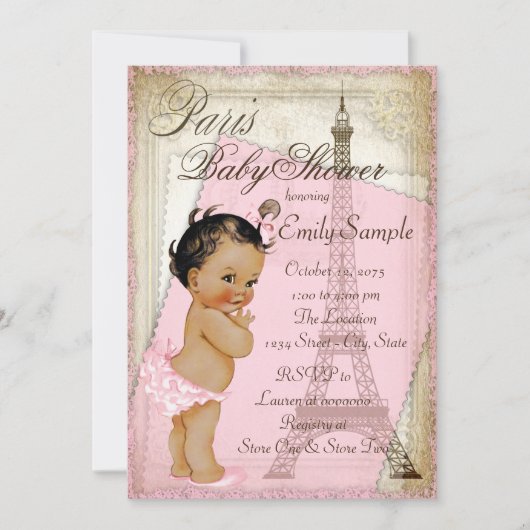 Invitation Baby shower Ethnique Vintage Paris (Devant)