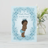 Invitation Baby shower Ethnique Vintage Prince Bleu (Debout devant)