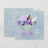 Invitation Baby Shower Ethnique Violet et Vert (Devant / Derrière)
