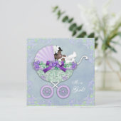 Invitation Baby Shower Ethnique Violet et Vert (Debout devant)