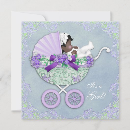 Invitation Baby Shower Ethnique Violet et Vert (Devant)