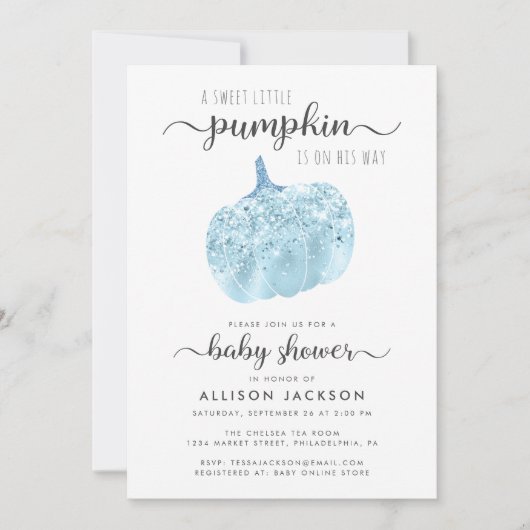 Invitation Baby shower étincelant Parties scintillant bleu pe (Devant)
