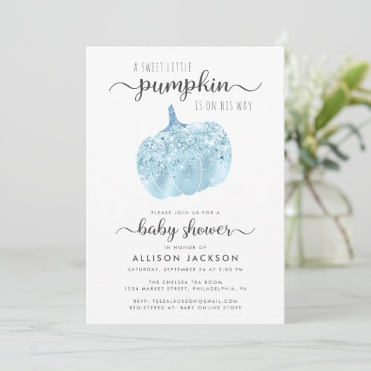 Invitation Baby shower étincelant Parties scintillant bleu pe (Debout devant)