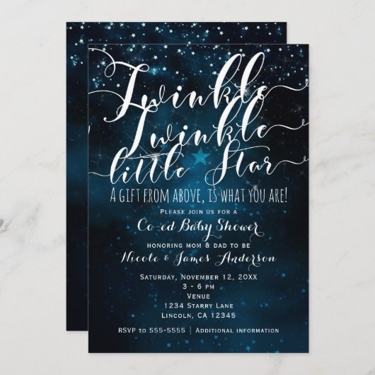 Invitation Baby shower étoile céleste Twinkle Little Star (Devant / Derrière)