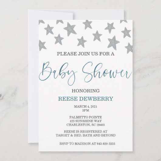 Invitation Baby shower étoiles (Devant)