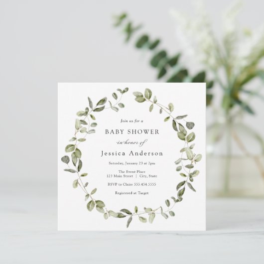 Invitation Baby shower Eucalyptus (Debout devant)