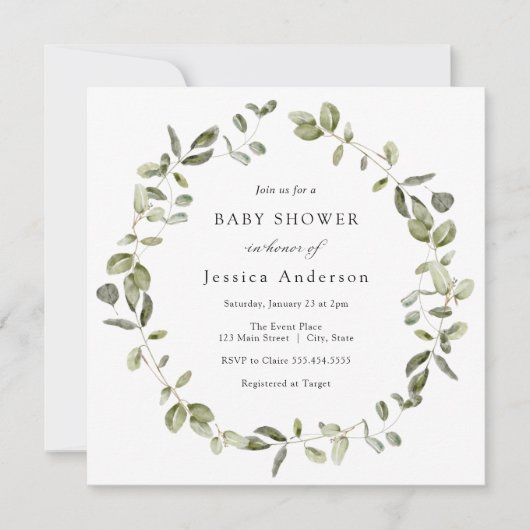 Invitation Baby shower Eucalyptus (Devant)