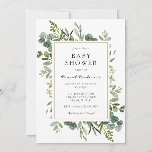 Invitation Baby shower Eucalyptus (Devant)