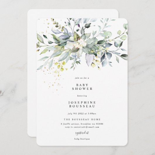 Invitation Baby shower Eucalyptus (Devant / Derrière)