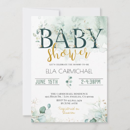 Invitation Baby shower Eucalyptus (Devant)