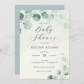 Invitation Baby shower Eucalyptus aquarelle (Devant / Derrière)