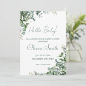 Invitation Baby shower Eucalyptus Aquarelle (Debout devant)