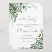 Invitation Baby shower Eucalyptus Aquarelle (Devant / Derrière)