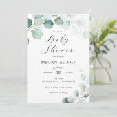 Invitation Baby shower Eucalyptus Aquarelle (Debout devant)