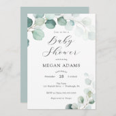Invitation Baby shower Eucalyptus Aquarelle (Devant / Derrière)