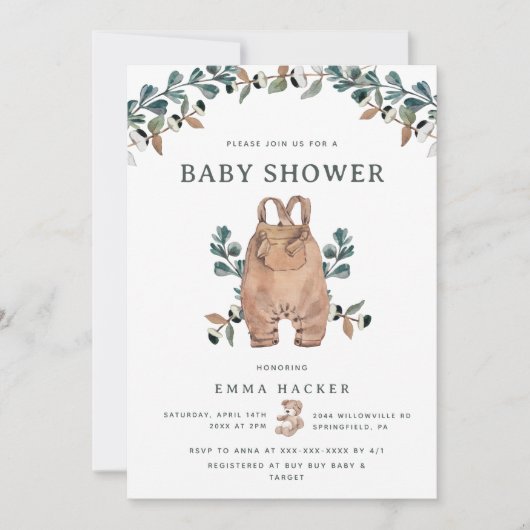Invitation Baby shower Eucalyptus Boho (Devant)