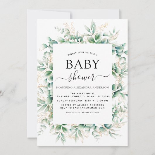 Invitation Baby shower Eucalyptus Botanique Géométrique (Devant)