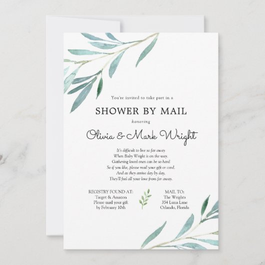 Invitation Baby shower Eucalyptus Branches par courrier (Devant)