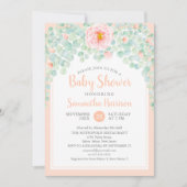 Invitation Baby shower Eucalyptus Feuillage Floral Peach Sage (Devant)
