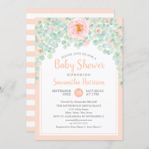 Invitation Baby shower Eucalyptus Feuillage Floral Peach Sage