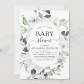 Invitation Baby shower Eucalyptus Floral Roses Blanches Verdu (Devant)