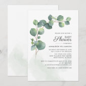 Invitation Baby shower Eucalyptus Foliage Script (Devant / Derrière)