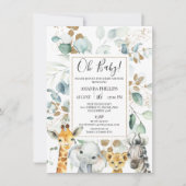 Invitation Baby shower Eucalyptus Gold Safari Animaux (Devant)