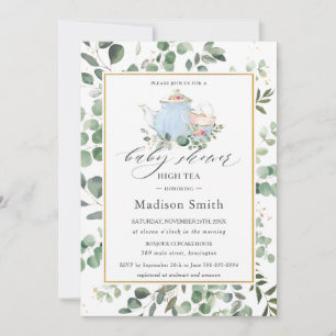 Invitation Baby shower Eucalyptus Green High Tea Party