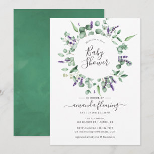 Invitation Baby Shower Eucalyptus Lavande Verdure