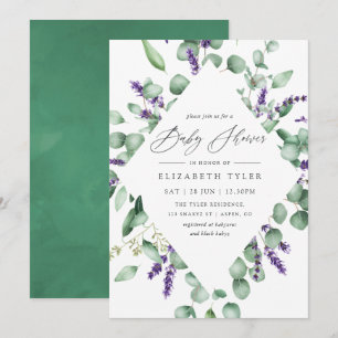 Invitation Baby Shower Eucalyptus Lavande Verdure