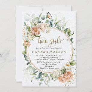 Invitation Baby shower Eucalyptus Rose Rose Blush Twin Girls