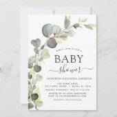 Invitation Baby shower Eucalyptus Sage Vert Photo Verdure (Devant)