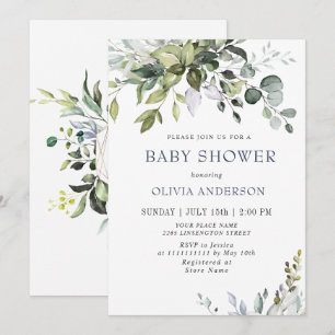 Invitation Baby Shower Eucalyptus Végétal Aquarelle NEUTRE