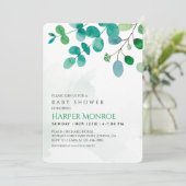 Invitation Baby shower Eucalyptus verdoyante (Debout devant)