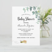Invitation Baby shower eucalyptus verdure abeille mignonne (Debout devant)