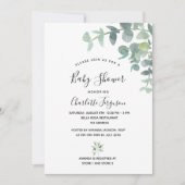 Invitation Baby shower eucalyptus verdure blanc élégant (Devant)