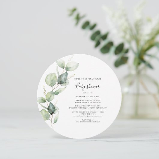 Invitation Baby shower Eucalyptus Verdure Script Couples (Debout devant)
