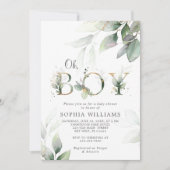 Invitation Baby shower Eucalyptus vert et or (Devant)
