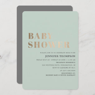 Invitation Baby shower Eucalyptus vert et or neutre simple