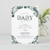 Invitation Baby shower Eucalyptus Vert Marine Bleu (Debout devant)