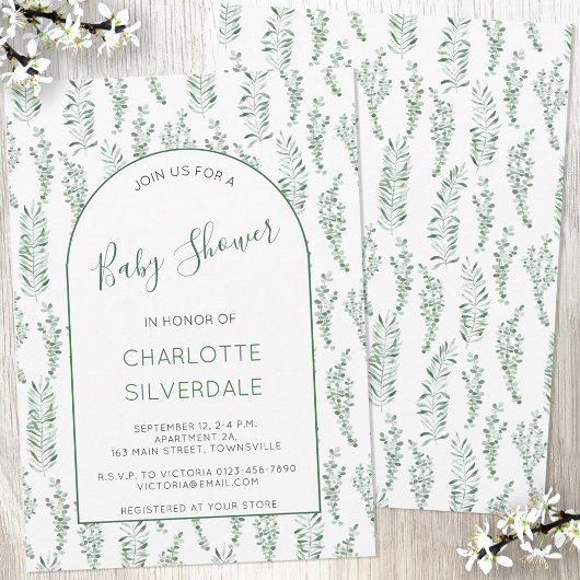 Invitation Baby shower Eucalyptus Watercolor