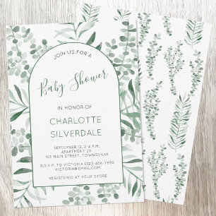 Invitation Baby shower Eucalyptus Watercolor