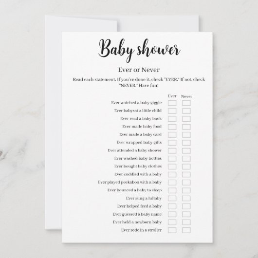 Invitation Baby Shower Ever or Never Game, Printable (Devant)