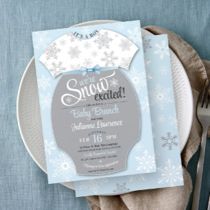 Invitation Baby shower Excitée Neige Bleu Flocon de neige C'e