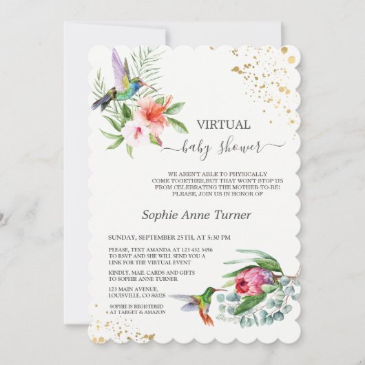 Invitation Baby shower Exotique Floral Hummingbird Virtual (Devant)