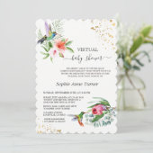 Invitation Baby shower Exotique Floral Hummingbird Virtual (Debout devant)